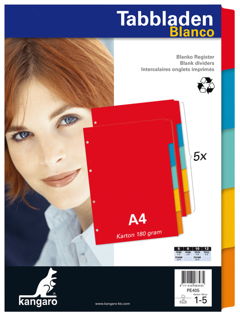 Recycled kartonnen tabbladen PE405 A4 4-rings 5-delig in assorti kleuren - 2