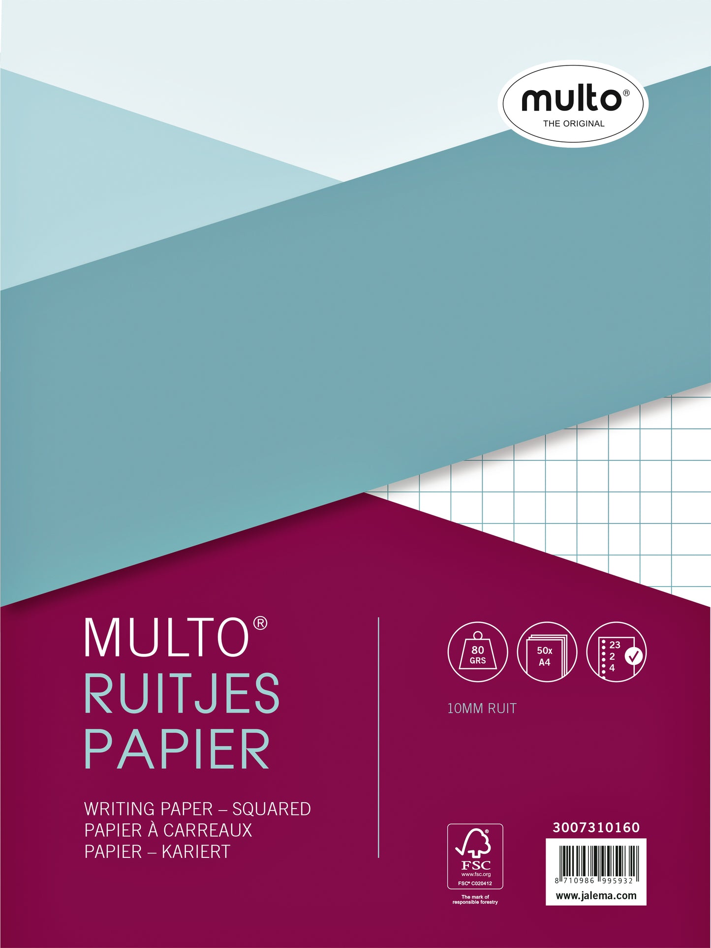 Ringbandinterieur Multo 23R Ruit 10mm 80 g/m², A4, 50 vellen