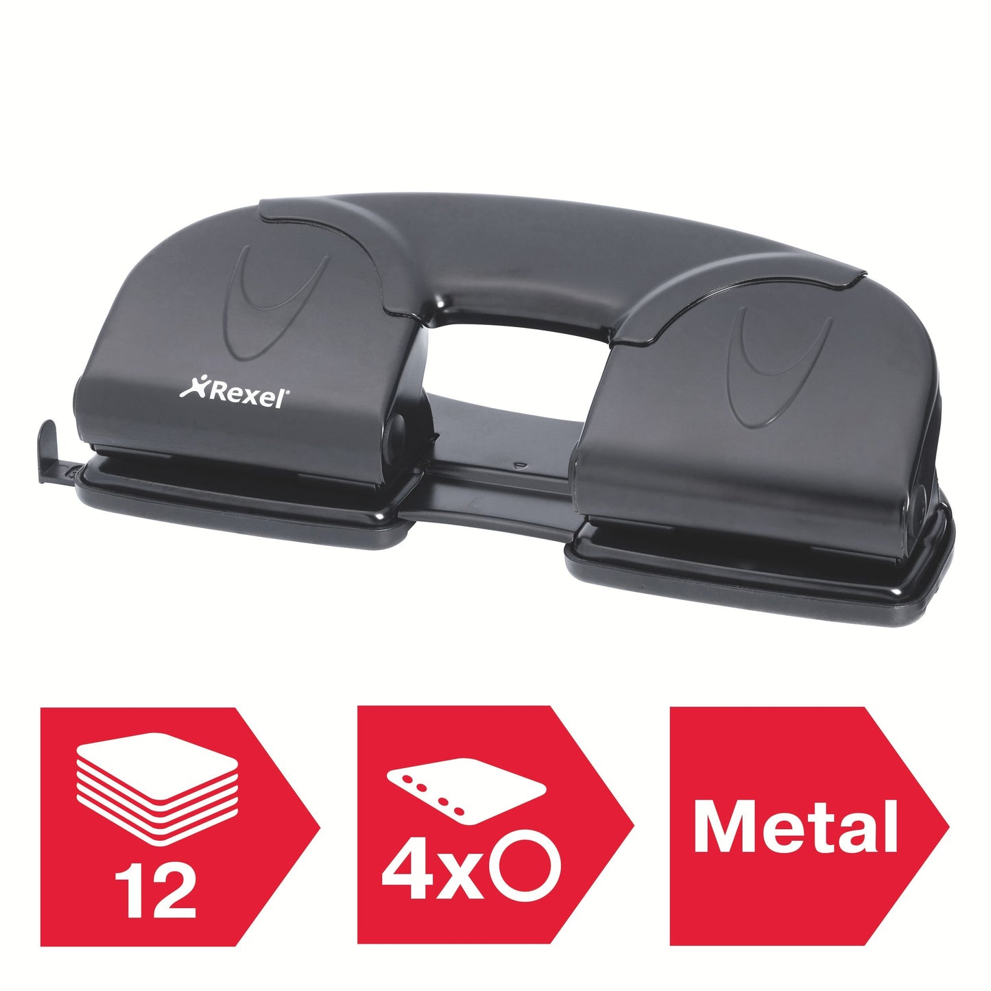 Rexel V412 4-Gaten Perforator, Zwart