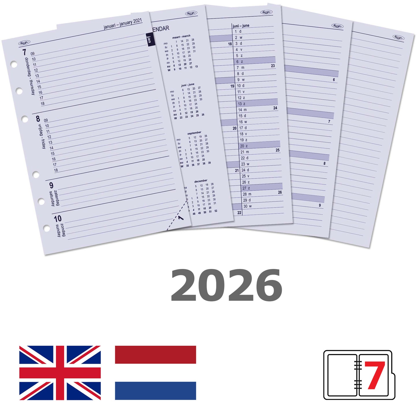 Agendavulling 2025 Kalpa A5 7 dagen/2 pagina's - 2