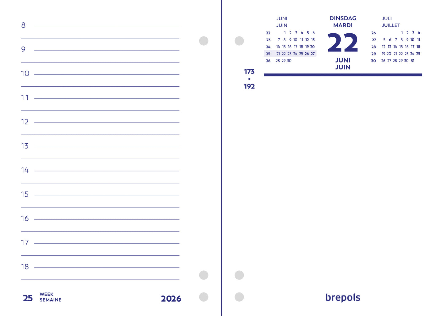 Omlegblok 2025 Brepols met universele ponsing voor agenda's
