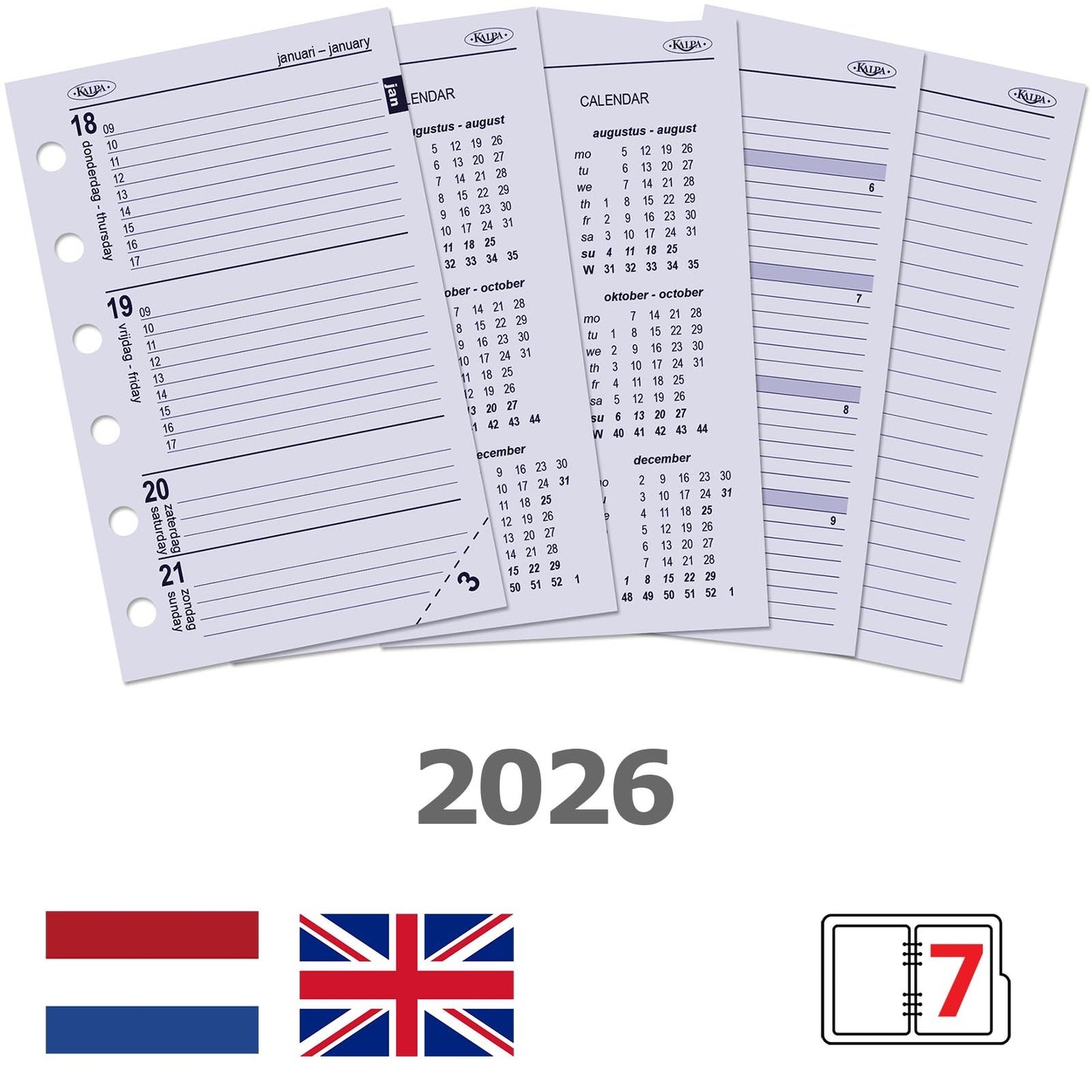 Agendavulling 2025 Kalpa Pocket 7 dagen/2 pagina's - 2