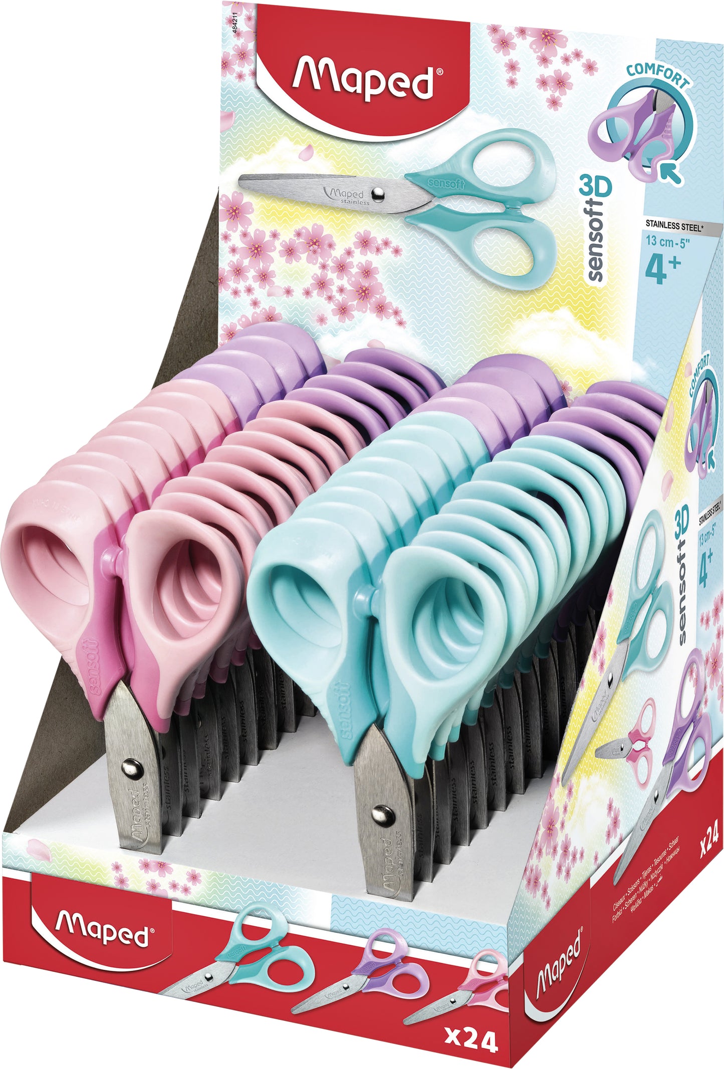 Maped Sensoft 24 pastel gekleurde scharen van 13cm met ergonomische ringen