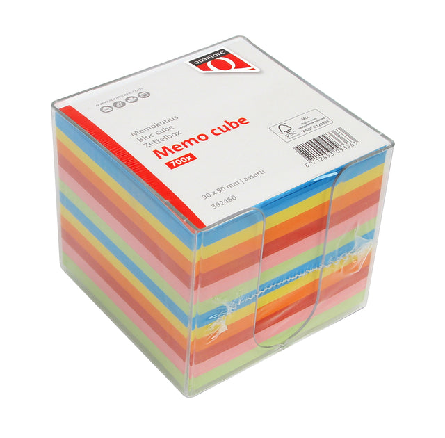 Transparante memokubus Quantore 90x90mm assorti