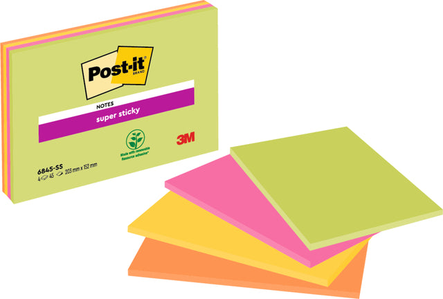 Memoblok Post-it Super Sticky 203x152mm, ass. kleuren