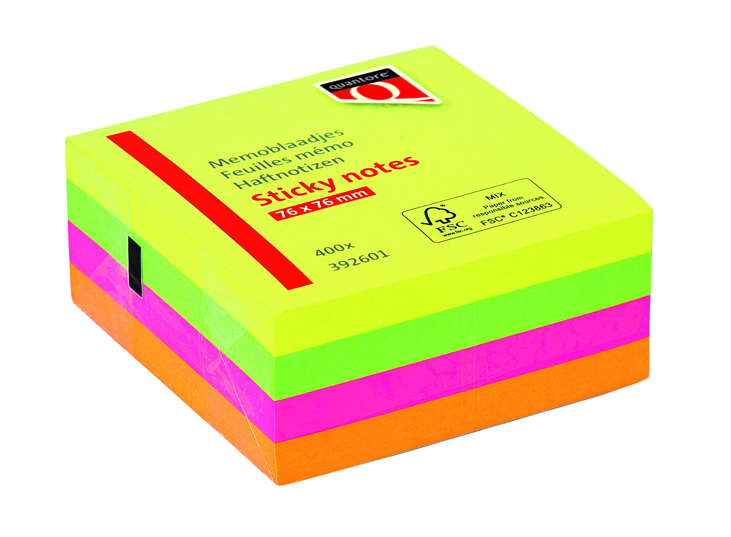 Memoblok Quantore 76x76mm Sticky Neon, Assorti