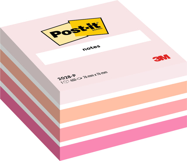 Memoblok Post-it 2028 76x76mm Pastel Roze Kubus