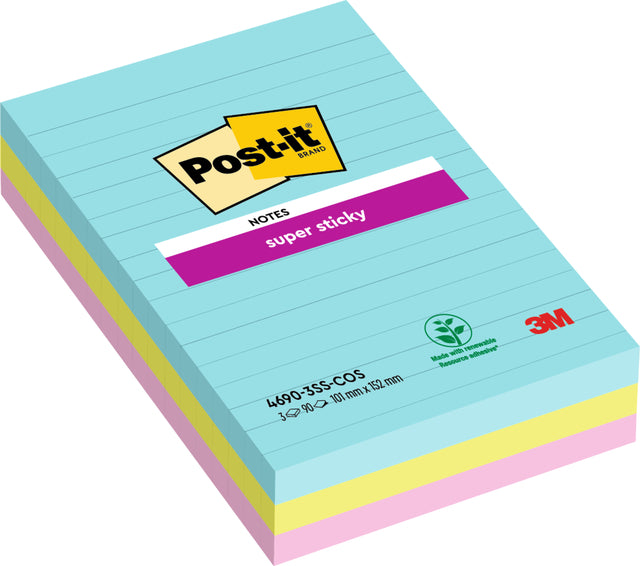 Memoblok Post-it 4690 Super Sticky 101x152mm Miami