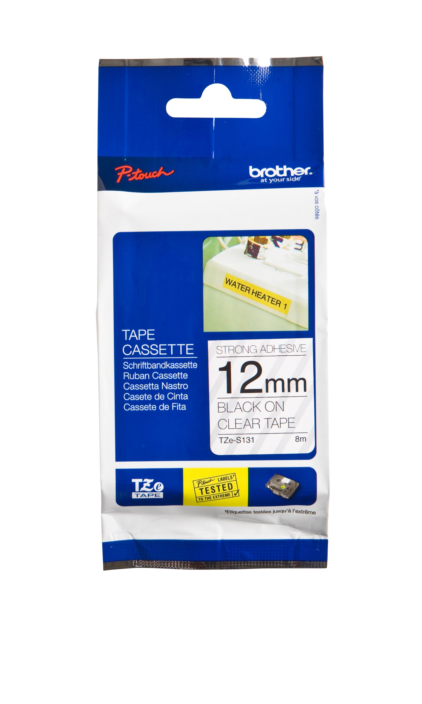 Brother TZE-S231 Gelamineerde Labeltape 12mmx8m Wit/Zwart