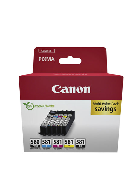Canon PGI-580XL en CLI-581 2x Zwart + 3 Kleuren Inktset