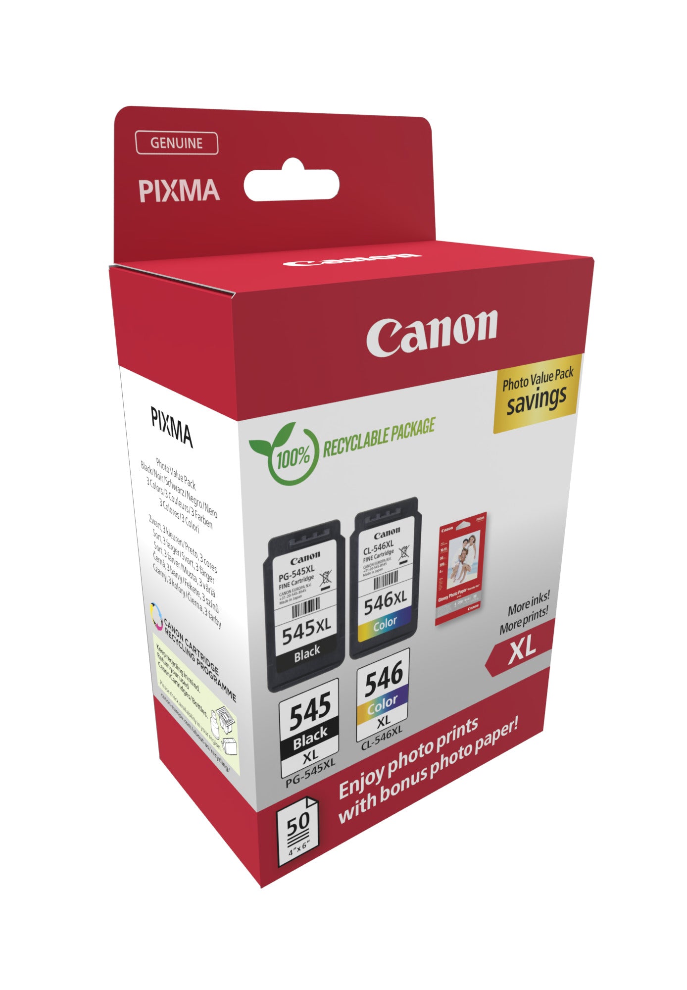 Canon PG-545XL Zwart + CL-546XL Kleur Inktset - 1000 pagina's - 2