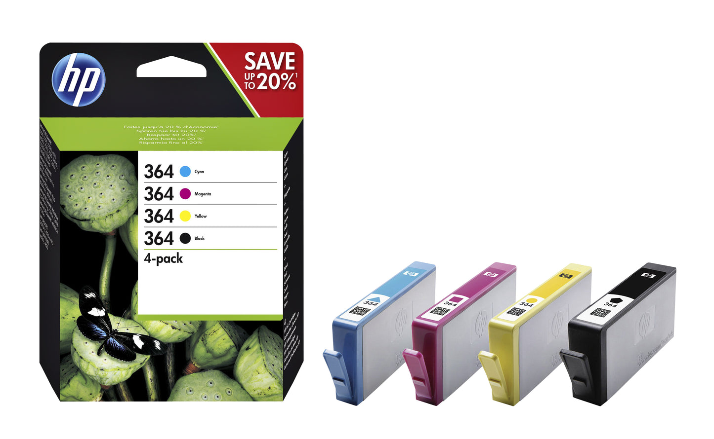 HP N9J73AE 364 Zwart + Kleur Inktcartridge Set