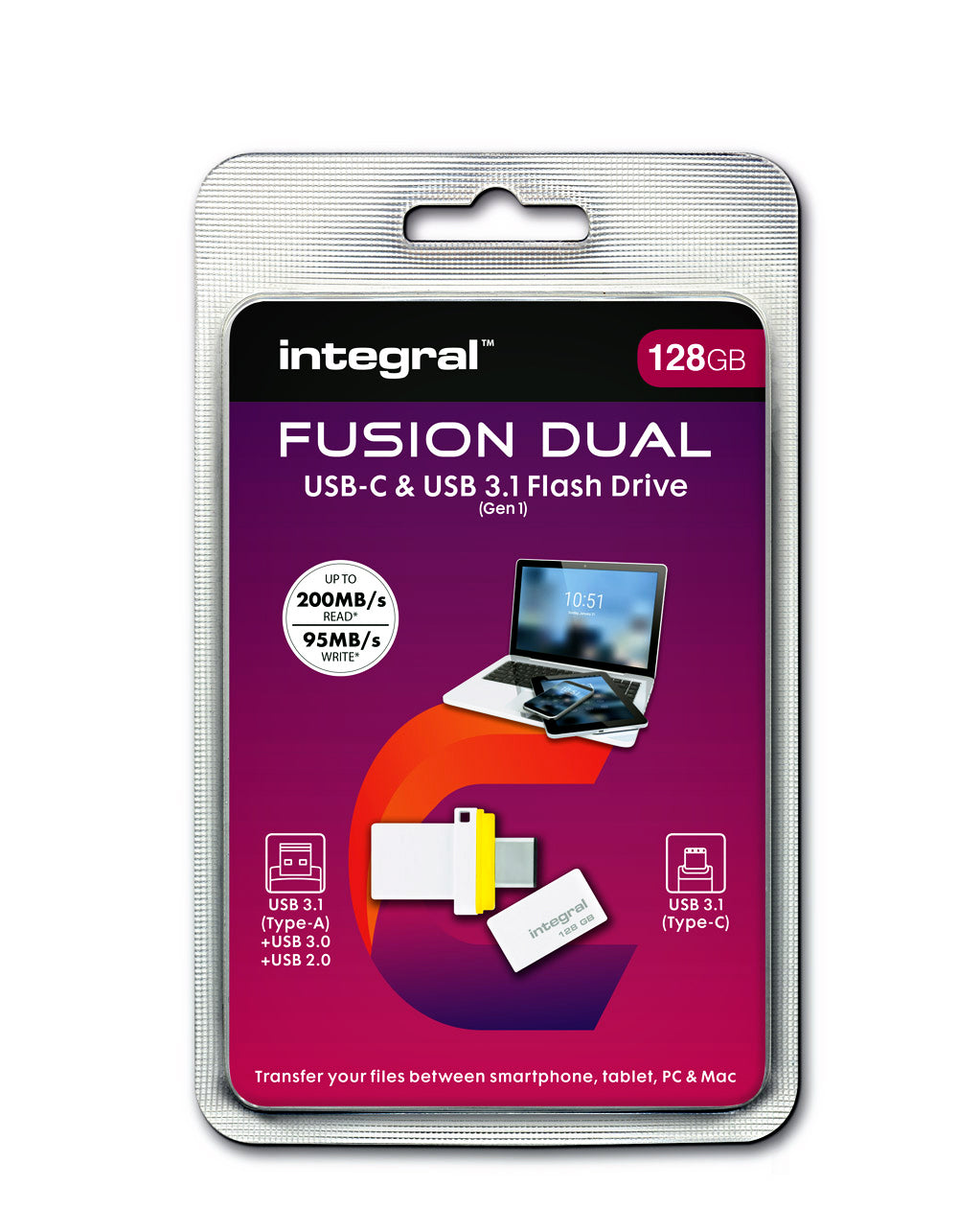 Integral USB-C + USB 3.1 128GB Dual Flashdrive - 2