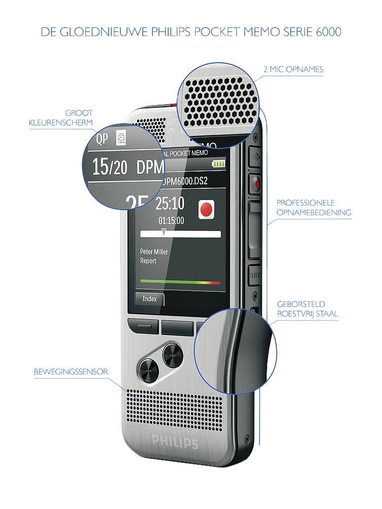 Philips DPM 6000/02 PocketMemo Dictieerapparaat met Microfoons - 3