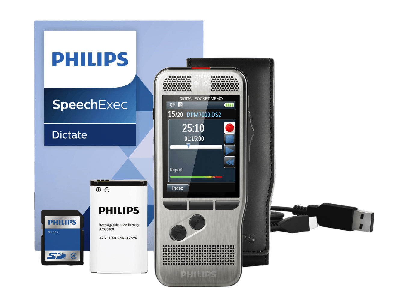 Philips Pocket Memo DPM 7200/02 met Microfoons en Software - 2