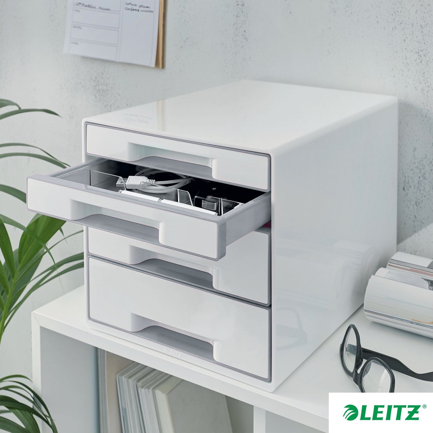 Leitz WOW Cube Ladeblok A4, 4 Lades in Wit en Grijs - 3