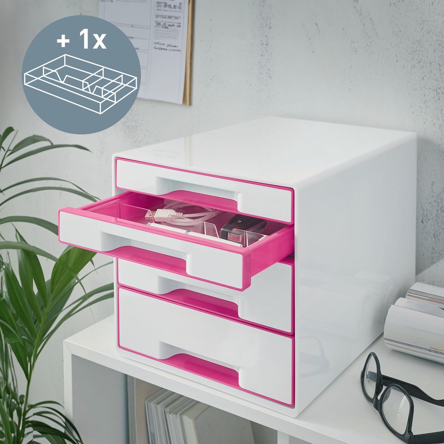 Ladenbox Leitz WOW 4-laden wit/roze met opbergtray - 3