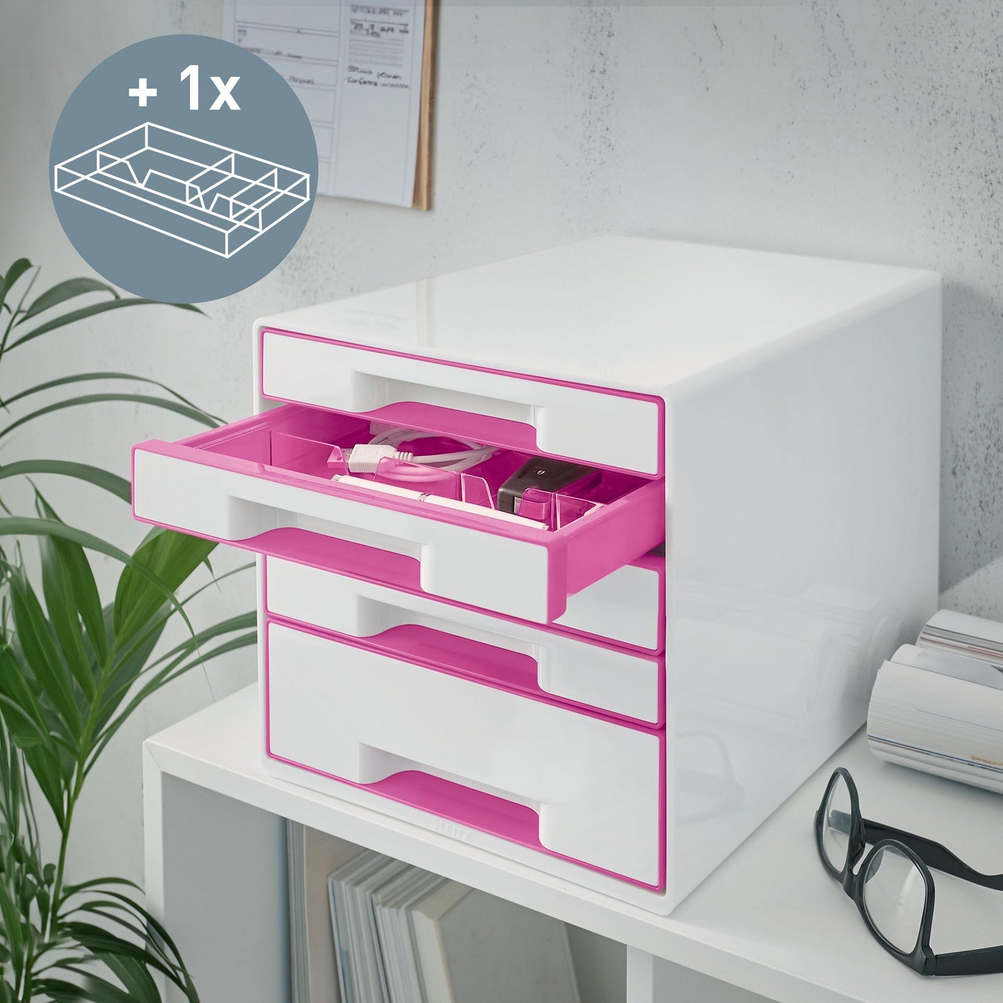 Ladenbox Leitz WOW 5-laden wit/roze met opbergtray - 3