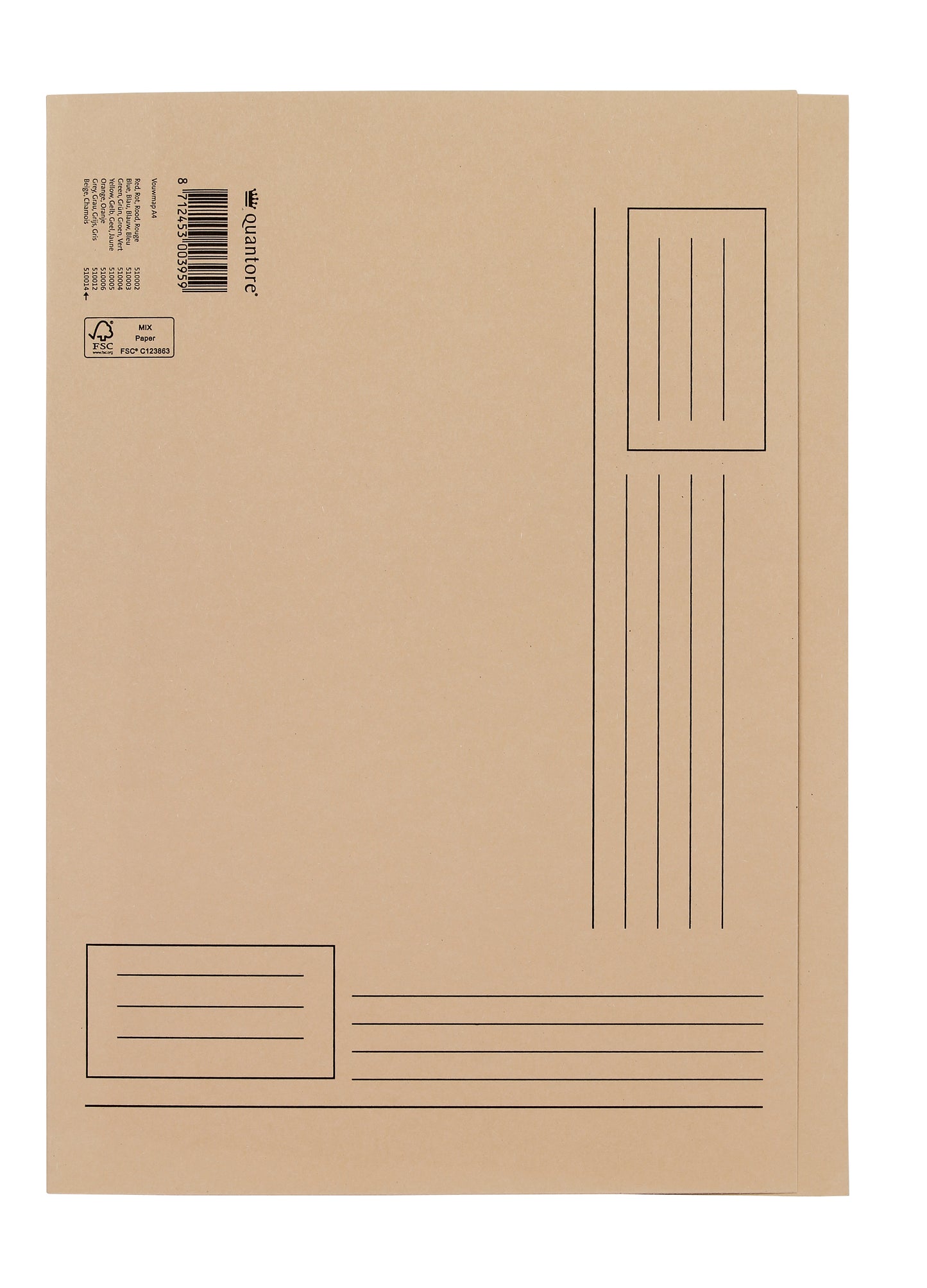 Vouwmap Fo A4, ongelijke zijde, 250g, beige, gerecycled karton