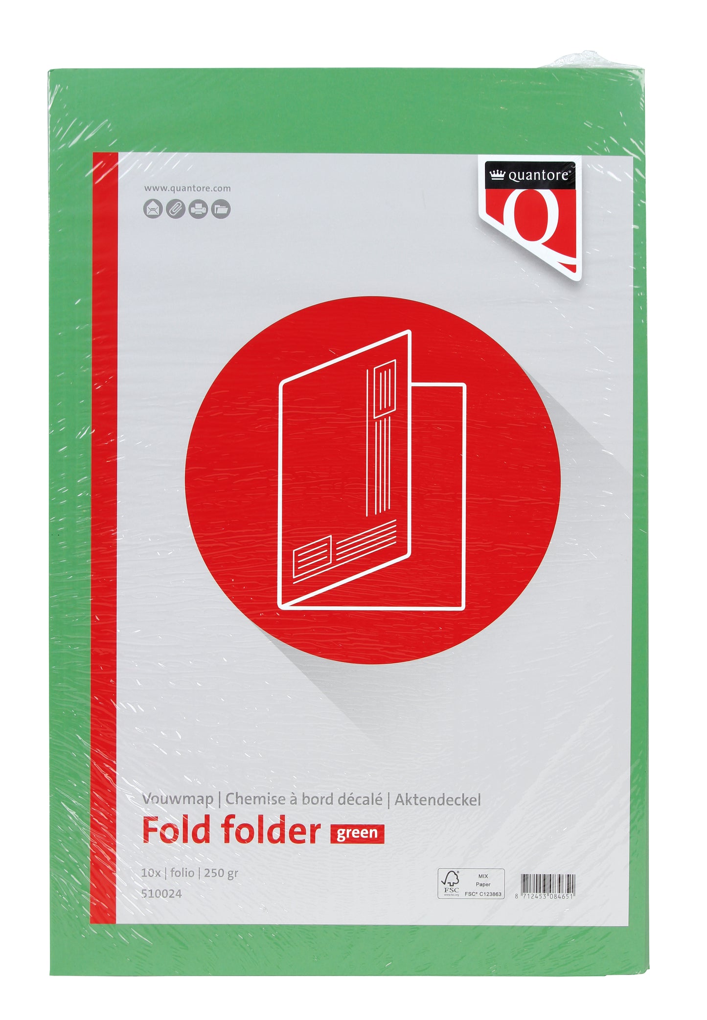 Vouwmap Quantore folio 250 g groen met rillijnen - 2
