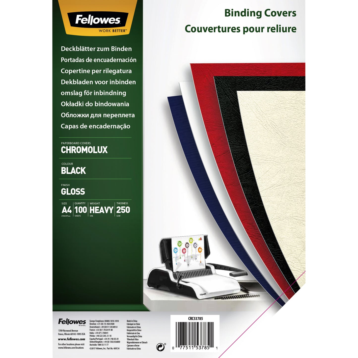 Voorblad Fellowes A4 Chromolux 250gr zwart met glans