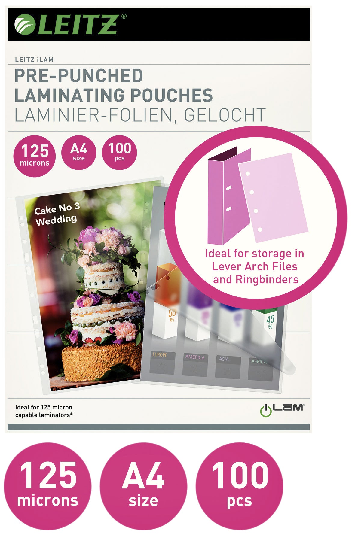 Laminatiehoes Leitz A4 Perforatieband 2x125 micron - 2