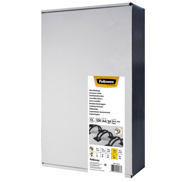 Draadrug Fellowes 12mm 34-rings A4 zwart