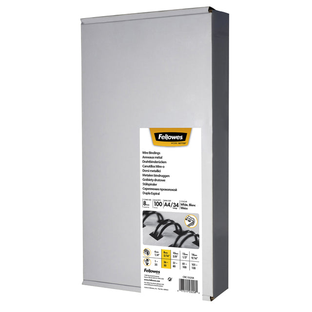 Draadrug Fellowes 34 rings 8mm A4 zilver