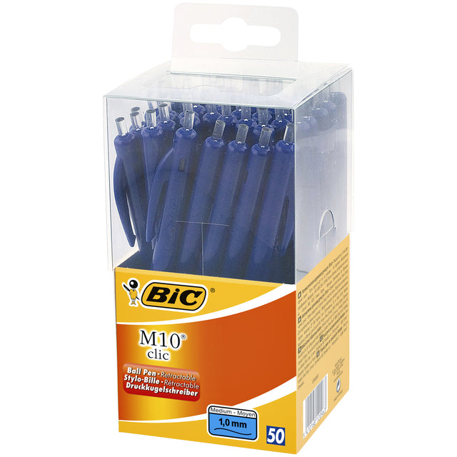 Bic M10 Tubo Balpen Blauw, 50 Stuks in Transparante Box