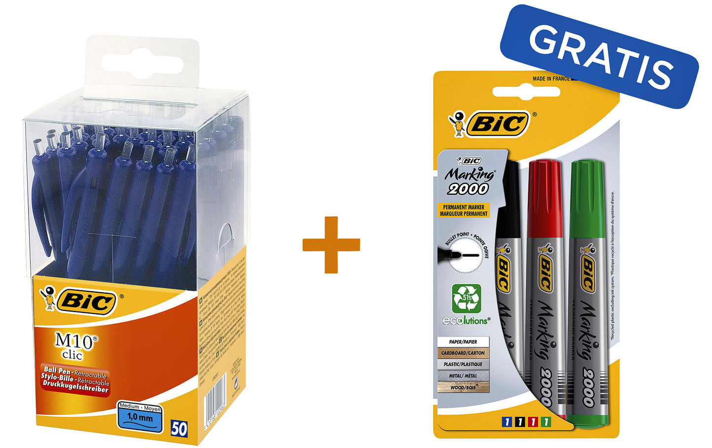 Bic M10 Clic M Blauw + 4 Viltstiften – complete set