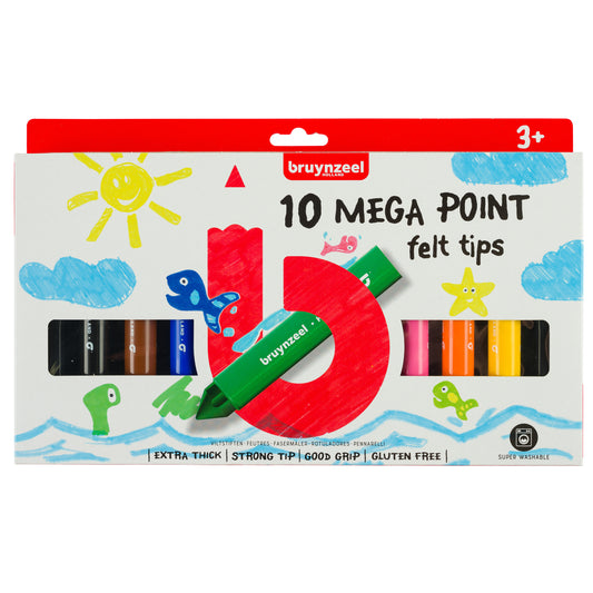 Brynzeel Kids Mega Point Dikke Viltstiften, 10 Stuks