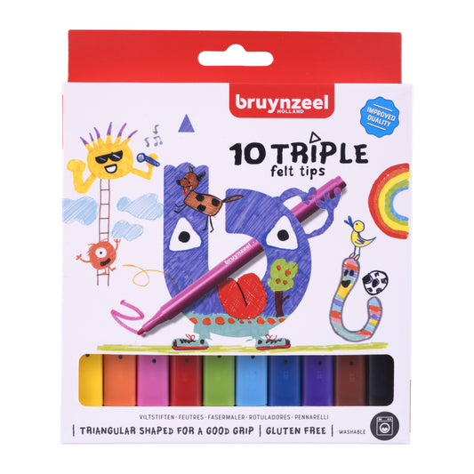 Brynzeel Driekantige Viltstiften Assorti 12 Stuks