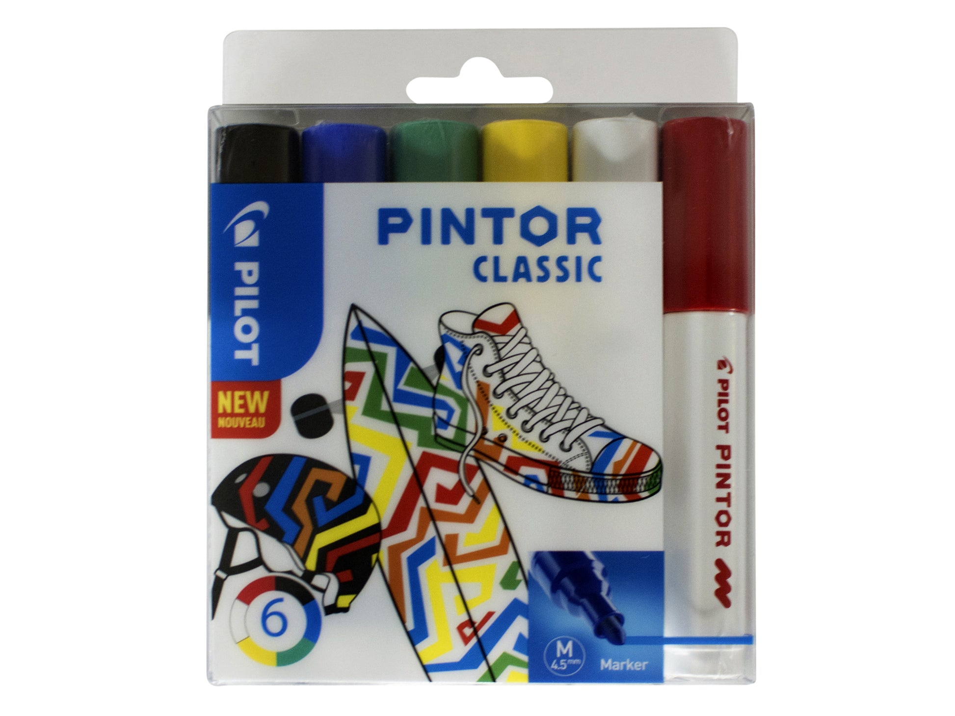 Pilot Pintor Classic M Verfstift Assorti, Zwart, Rood, Blauw, Groen, Geel, Wit