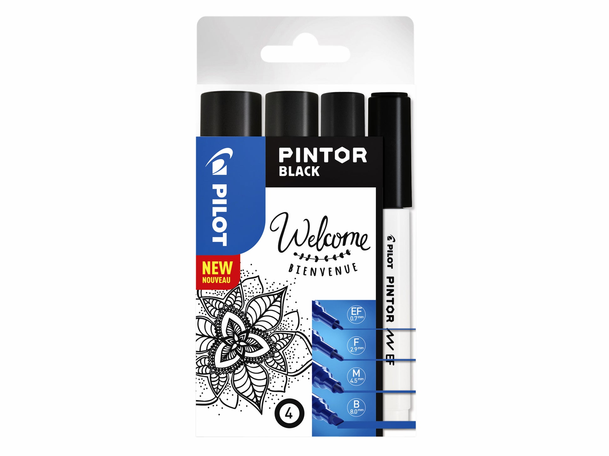 Pilot Pintor Verfstift Assorti 4 Breedtes Zwart