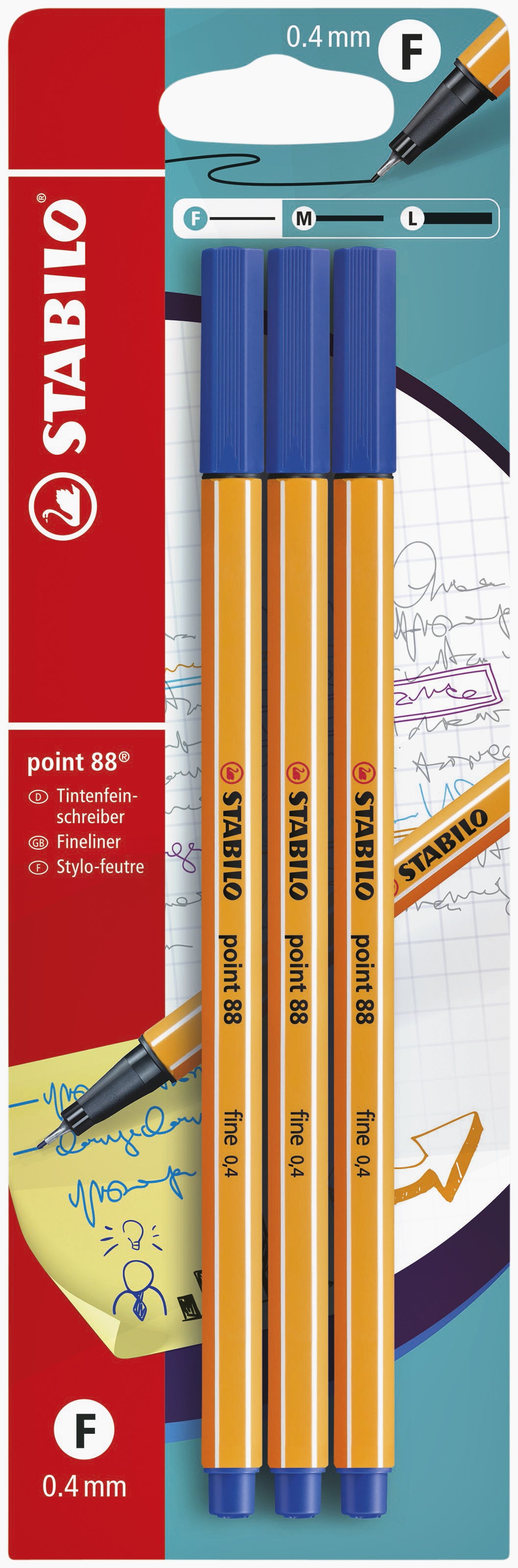 Stabilo Point 88 Fineliner Blauw 0,4mm (3 stuks)