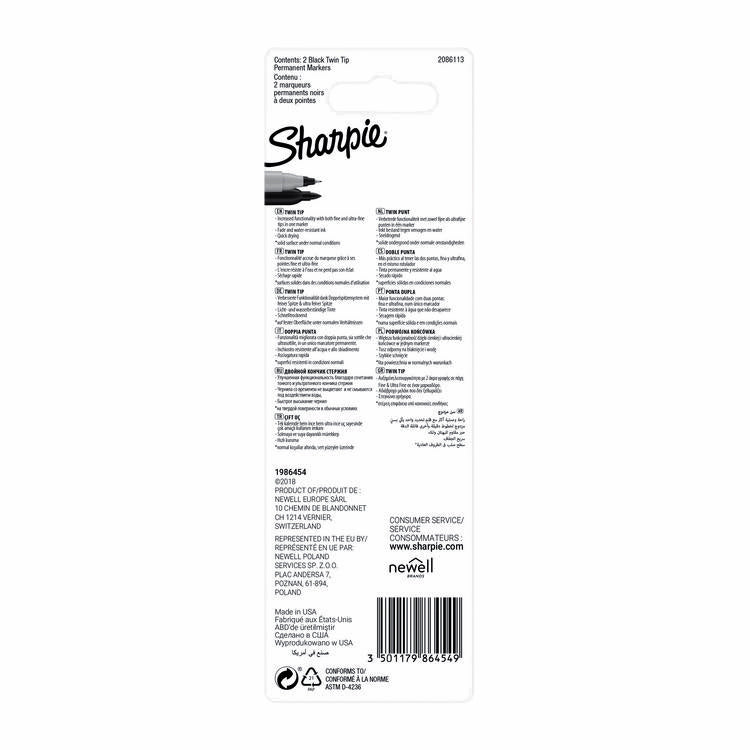 Sharpie Twin Tip permanent marker zwart, 2 stuks - 3