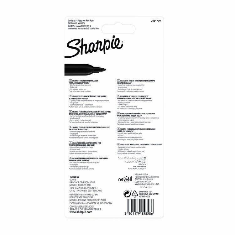 Sharpie F Permanent Marker Assorti 4 Stuks