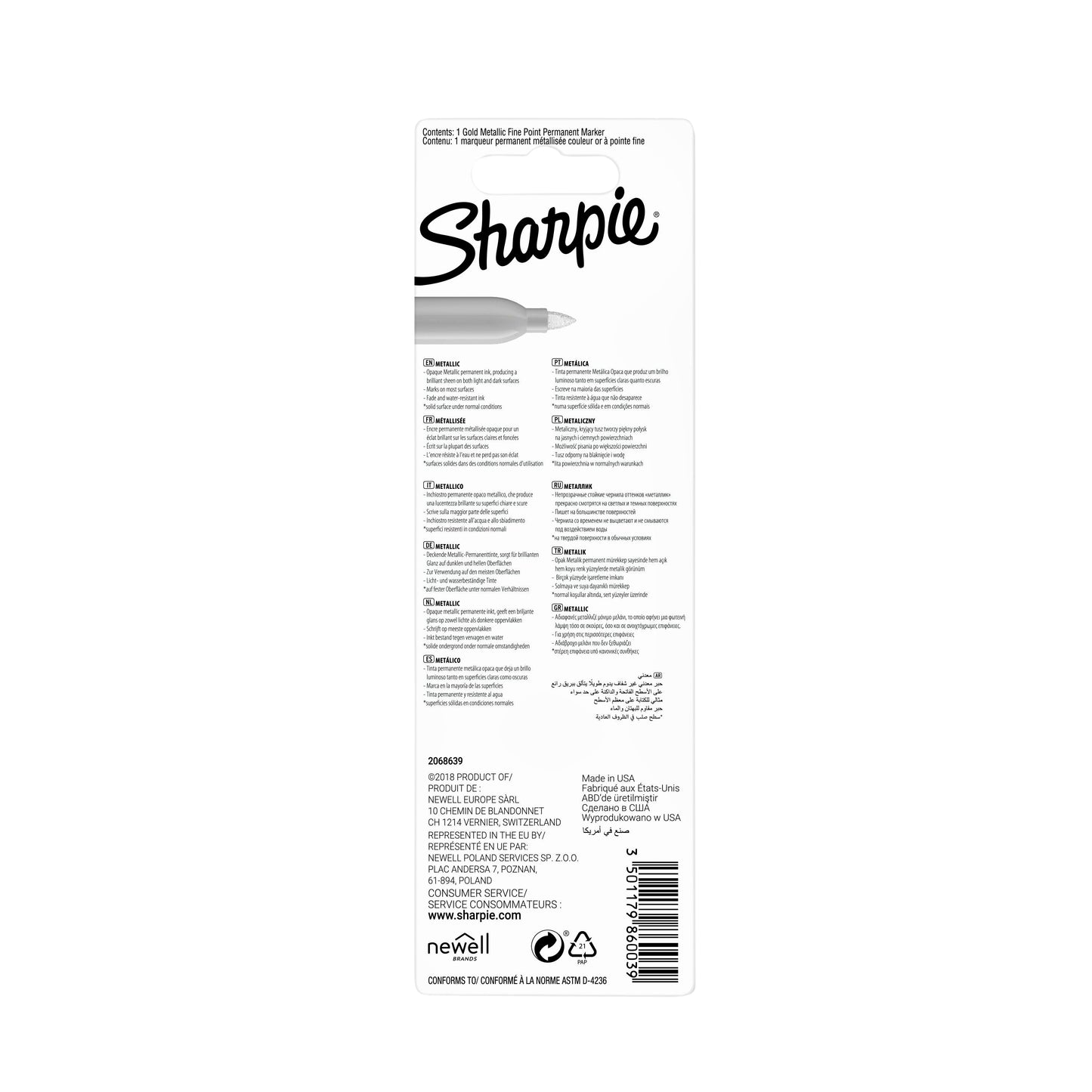 Sharpie Metallic Gold permanent marker 2-4mm rond