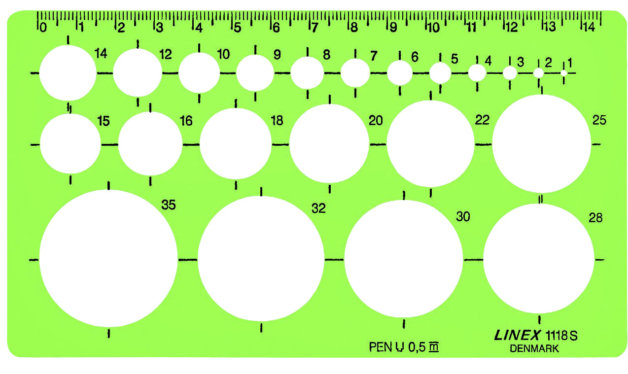 Cirkelsjabloon Linex 22-cirkelset met inktvoetjes