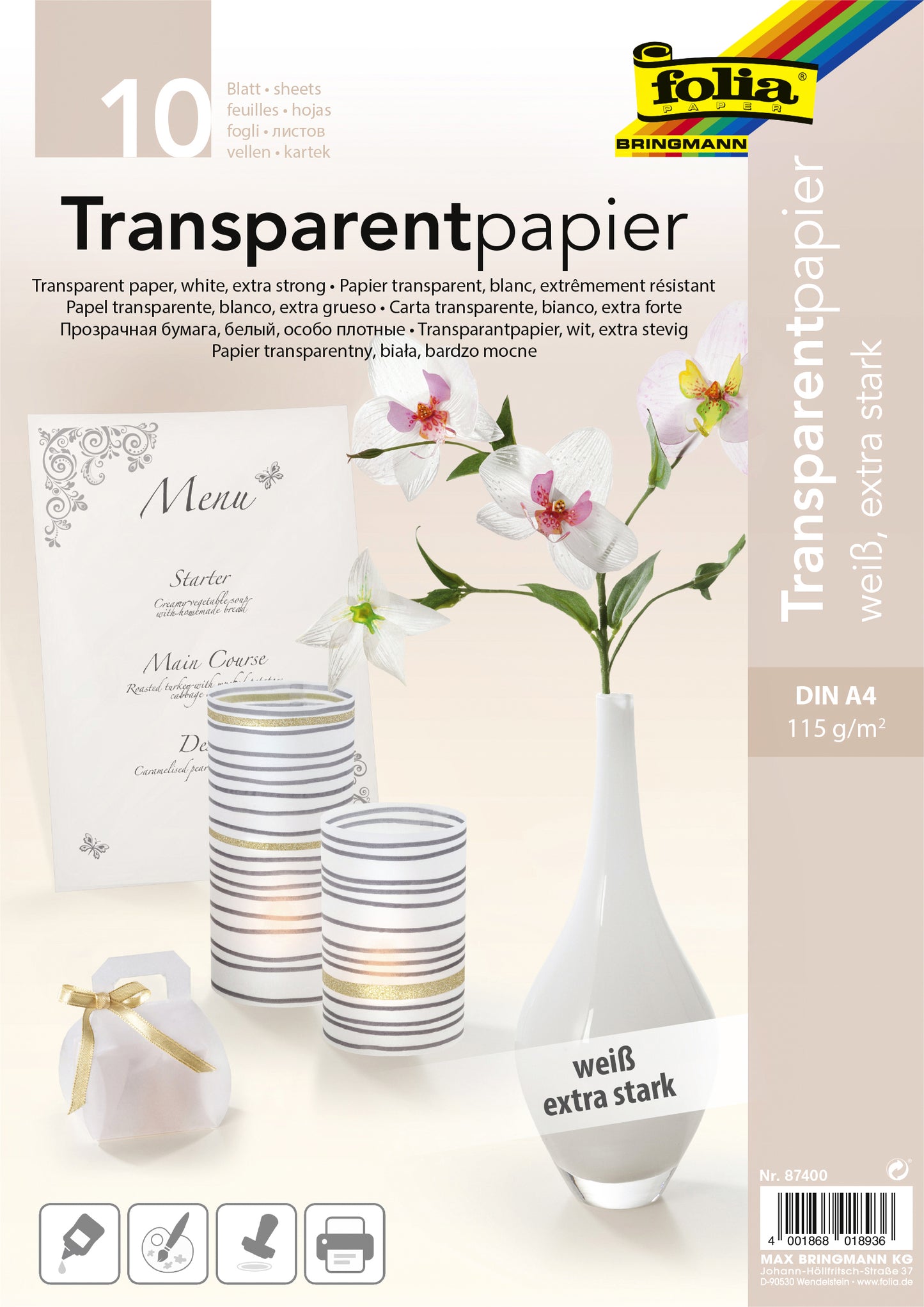 Transparant papier Folia A4, 115 g/m², 10 vellen