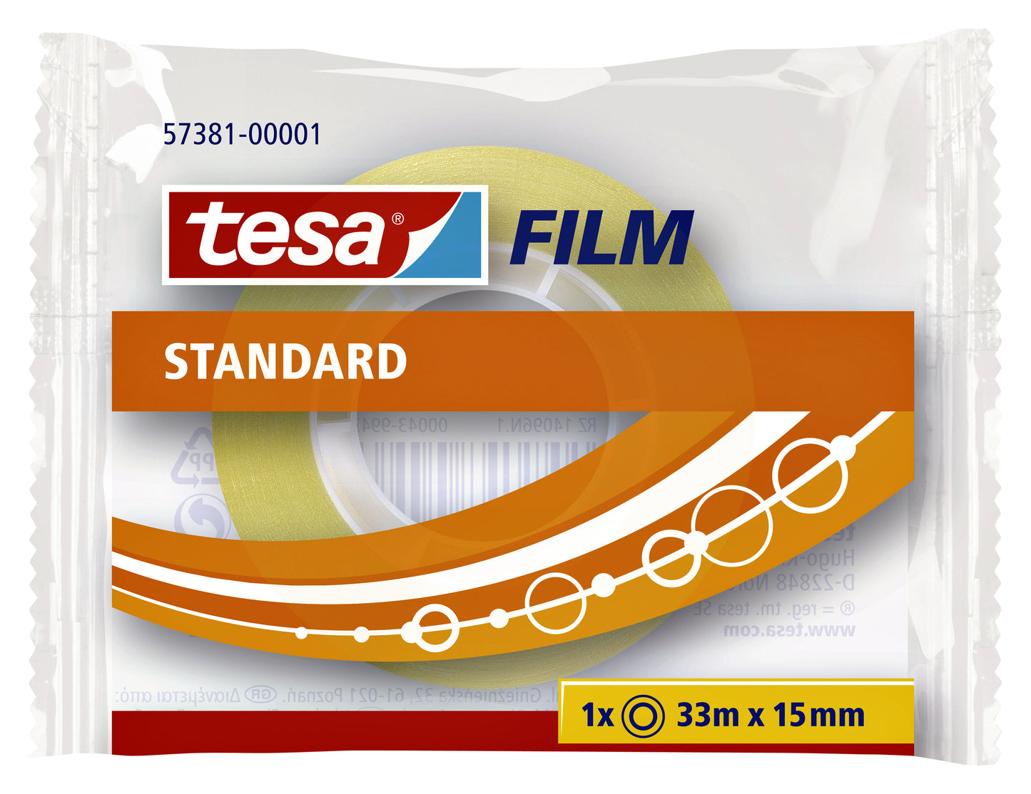 Tesafilm Standaard transparant, 33 m x 15 mm