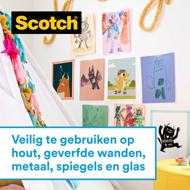 Plakband Scotch 19mmx16.5m op dispenser voor muur en papier - 6