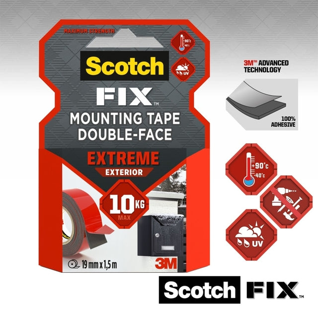 Scotch-Fix Extreme Exterior montagetape 19mm x 1.5m voor buitengebruik - 2