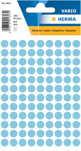 HERMA 1843 Ronde Blauw Etiketten 8mm, 540 Stuks