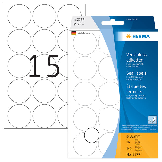 HERMA 2277 Transparante rond zelfklevende etiketten 32mm, 240 stuks - 2