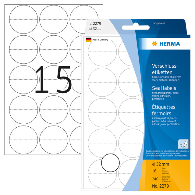 HERMA 2279 Transparante Polyester Sluitetiketten 32mm, 240 stuks - 2