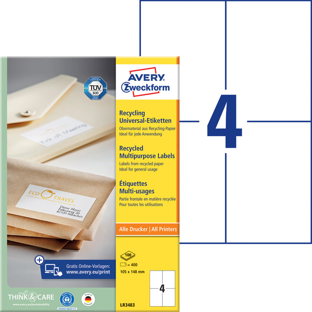 Avery LR3483 A6 Wit 105x148mm, 400 Stuks - 2