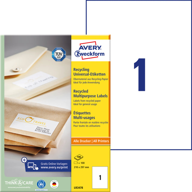 Etiket Avery LR3478 210x297mm A4 wit, 100 stuks - 2