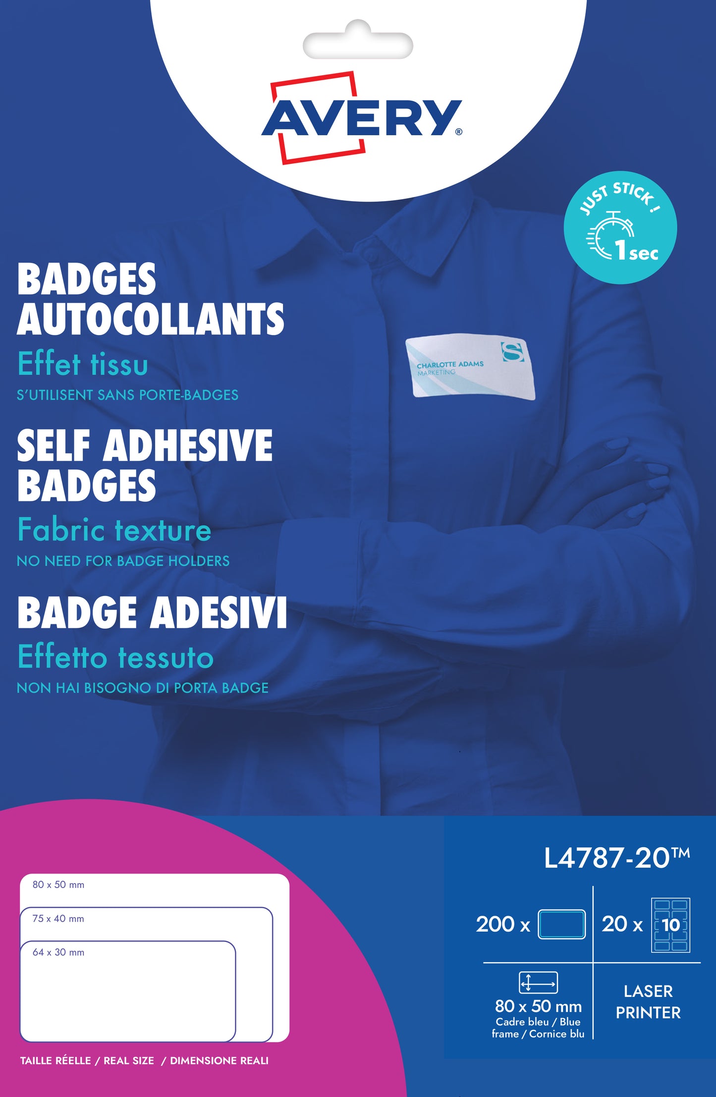 Avery L4787-20 Zelfklevende Naambadge Etiketten 80x50mm, 200 Stuks