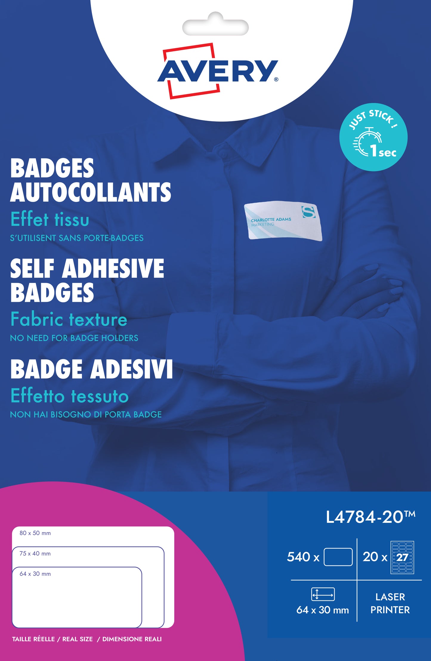 Avery Zelfklevende Naambadge Etiketten 63,5x29,6mm, 540 Stuks